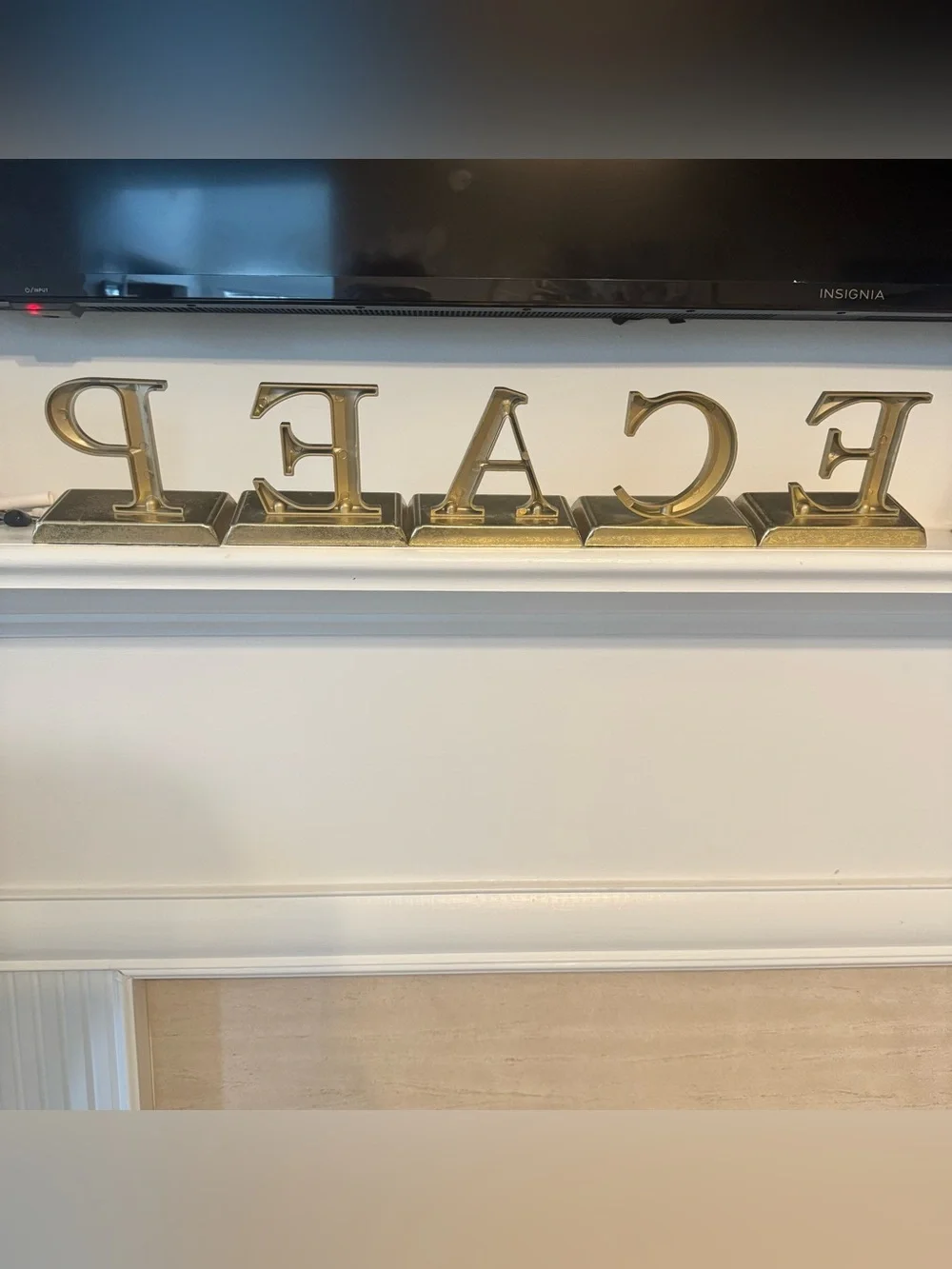 Vintage Gold Metal PEACE Christmas Stocking Holders Mantel Hooks Set of 5 Heavy